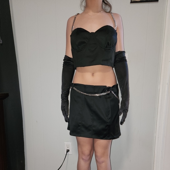 NWT Dolls Kill Sexy , Midnight Black Satin Skirt Set - Picture 12 of 12
